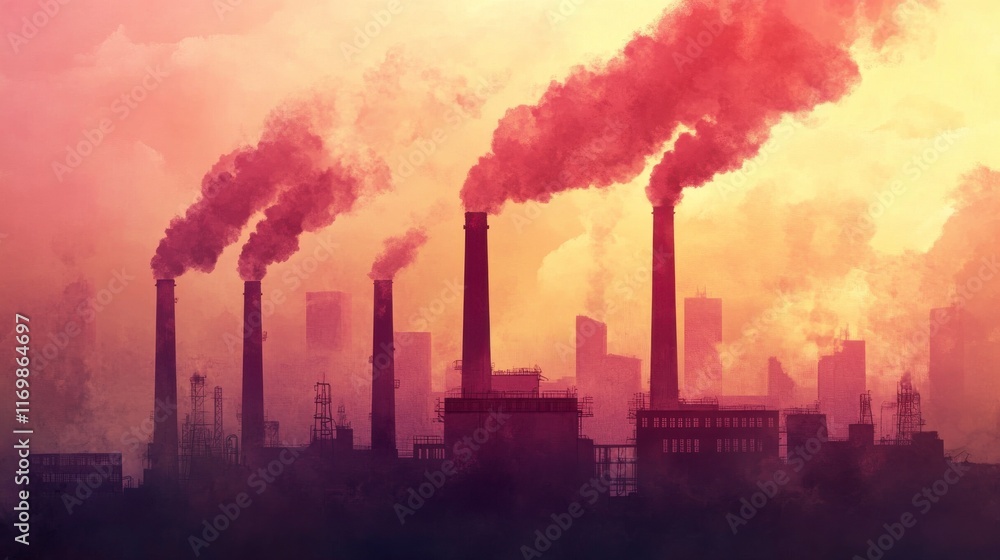 Vibrant Industrial Skyline with Soft Shadows Vibrant Industrial Skyline with Soft Shadows