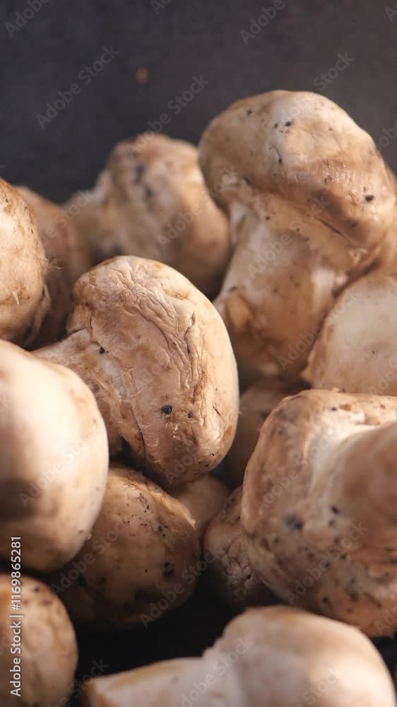 slow motion of Fresh mushroom drop in a bowl slow motion of Fresh mushroom drop in a bowl