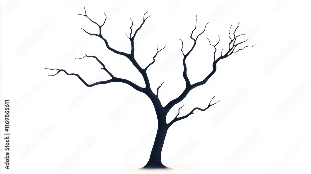 Fototapeta premium Leafless Old Spooky Tree on White Background Exhibiting a Haunting Silhouette Perfect for Halloween Themes