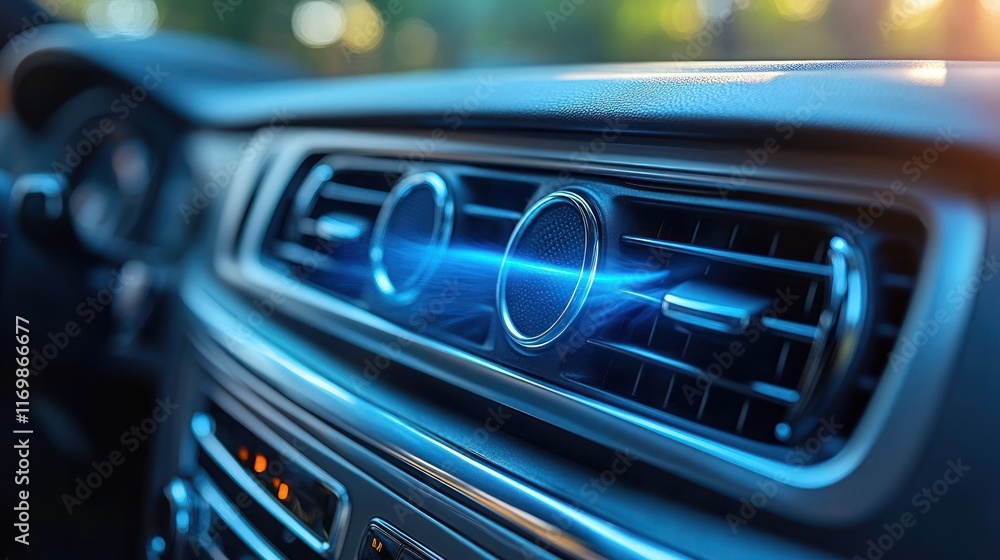 Close-up of a car's air vent and controls. Close-up of a car's air vent and controls.
