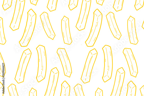 French fries simple minimalist and cute seamless pattern. Pommes frites doodle pattern. For packaging and banner design. Fry potato. Fast food design

