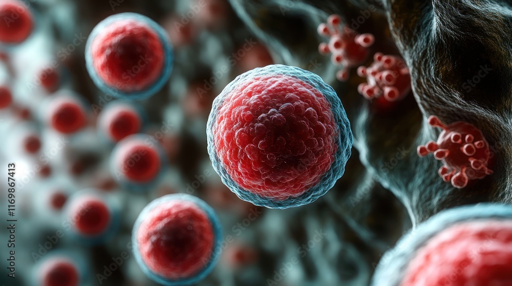 Naklejka premium Microscopic view of cells and biological structures.