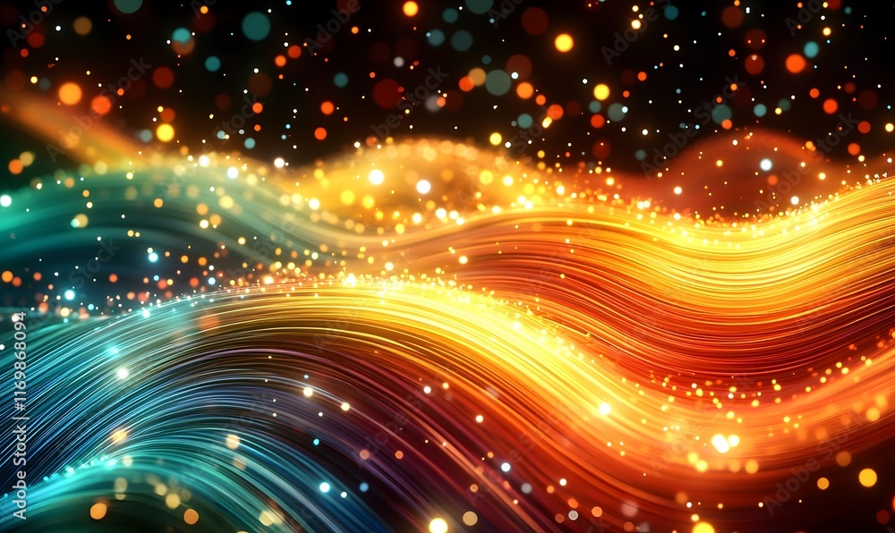 Fototapeta premium Abstract colorful glowing wave with particles.