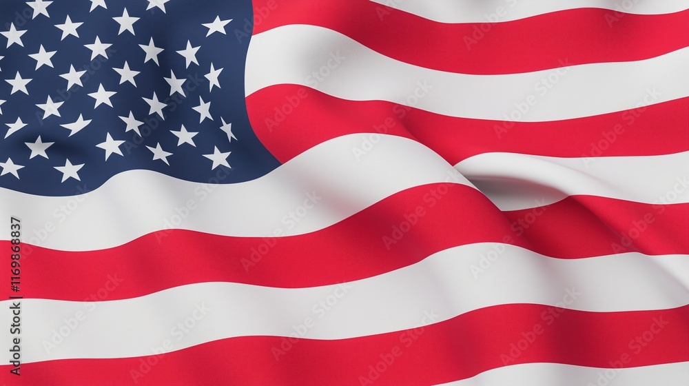 Fototapeta premium Seamless 3D Animation of American Flag Waving with Vibrant Red, White, and Blue Colors in Realistic Motion for Patriotic and National Holiday Design and Artistic Representation in Stock Photography
