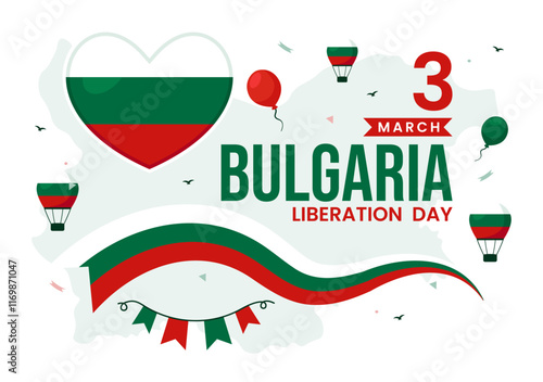 Happy Bulgaria Liberation Day Vector Illustration on March 3 Featuring the Bulgarian Flag and Ribbon in a National Holiday Flat Style Background