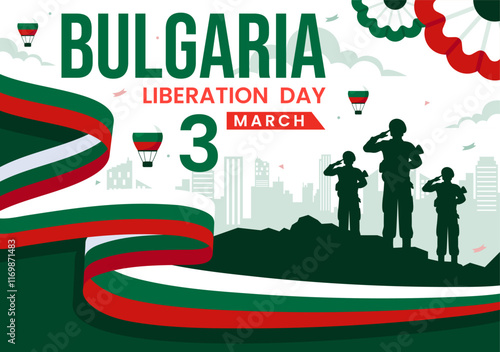 Happy Bulgaria Liberation Day Vector Illustration on March 3 Featuring the Bulgarian Flag and Ribbon in a National Holiday Flat Style Background