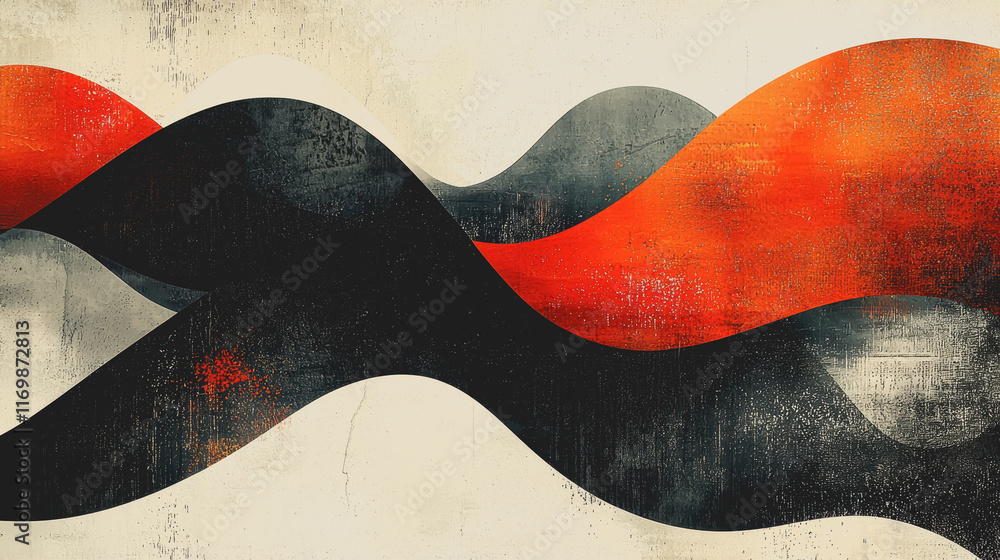 Vivid Abstract Painting of Red and Black Waves Intertwining in a Dynamic Flow Creating a Sense of Movement and Energy with Rich Texture and Striking Color Contrast in Contemporary Art Style Vivid Abstract Painting of Red and Black Waves Intertwining in a Dynamic Flow Creating a Sense of Movement and Energy with Rich Texture and Striking Color Contrast in Contemporary Art Style