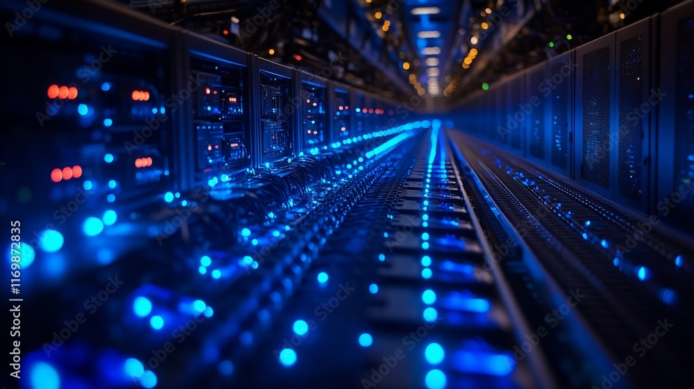 Illuminated Server Room Data Center Network Infrastructure Illuminated Server Room Data Center Network Infrastructure
