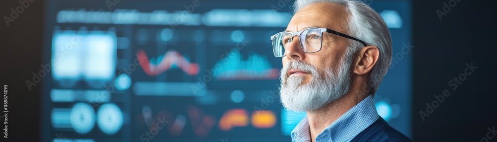 senior engineer analyzing data on digital screen, showcasing graphs and statistics. thoughtful expression reflects expertise and innovation in technology senior engineer analyzing data on digital screen, showcasing graphs and statistics. thoughtful expression reflects expertise and innovation in technology