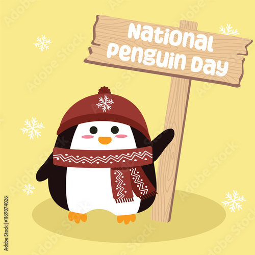 National penguin day vector design for national penguin day celebration. Suitable for flat design graphic illustration for social media ads, flyer design, flat illustration, banner, template, poster