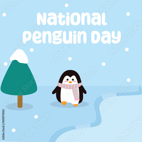National penguin day vector design for national penguin day celebration. Suitable for flat design graphic illustration for social media ads, flyer design, flat illustration, banner, template, poster