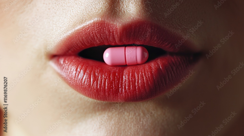 Obraz premium Bold Lip Color with Pink Capsule Focus
