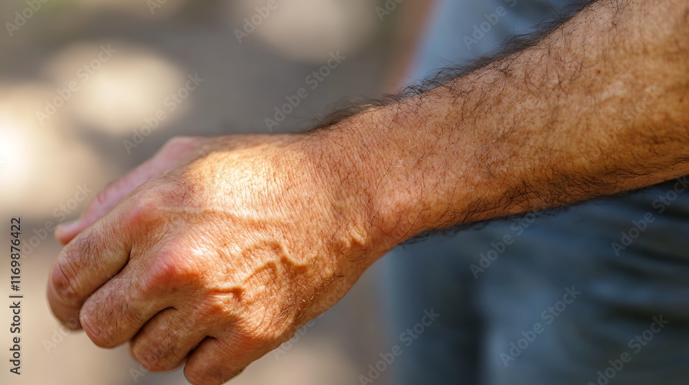 Fototapeta premium Close-up of a Man's Hand, Showing Age and Texture