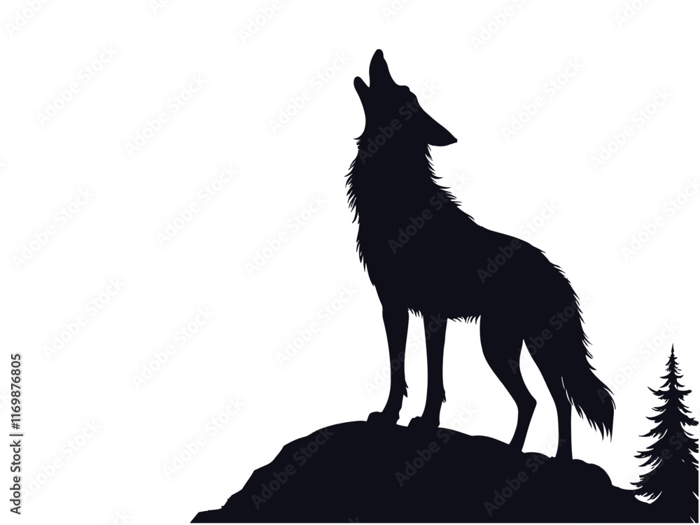 Wolf-howling at the moon in a starry sky vector design Wolf-howling at the moon in a starry sky vector design