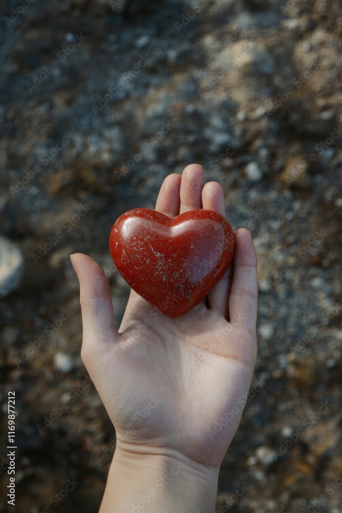 A pair of hands gently cradling a red heart-shaped rock. This image is often associated with love, affection, and symbolic gestures. A pair of hands gently cradling a red heart-shaped rock. This image is often associated with love, affection, and symbolic gestures.