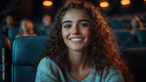 Wallpaper Mural Joyful Young Woman in Movie Theater Setting Torontodigital.ca