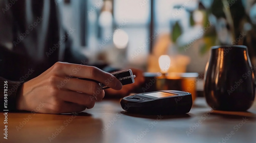 Close-up of a Person Using a Blood Glucose Meter at Home Close-up of a Person Using a Blood Glucose Meter at Home