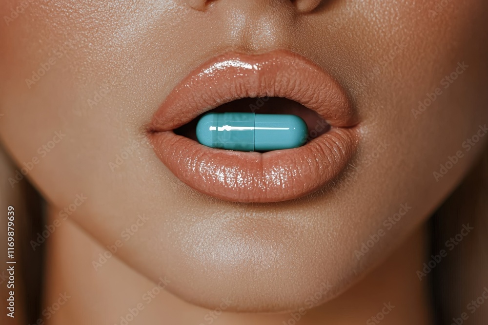 Naklejka premium Close-Up of Stylish Lips with Capsule