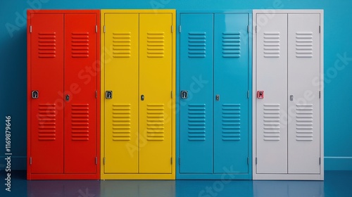 Colorful School Lockers in Vibrant Room Setting