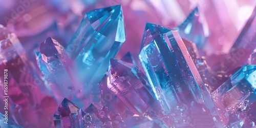 A cluster of crystalline geodes in various shades of blue, pink and purple. photo