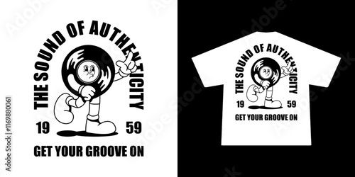 Funny cartoon character of a vinyl recorded. Can be used as Sticker, posters, prints. Retro cartoon style. Vector illustration