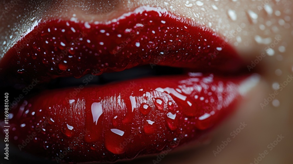 Close-Up of Glossy Red Lips with Texture Close-Up of Glossy Red Lips with Texture