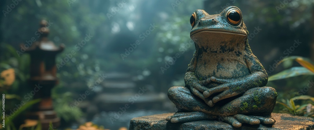 Fototapeta premium Serene Stone Frog in a Tranquil Zen Garden