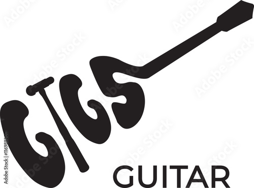 Simple black silhouette guitar music arrange vector icon logo design