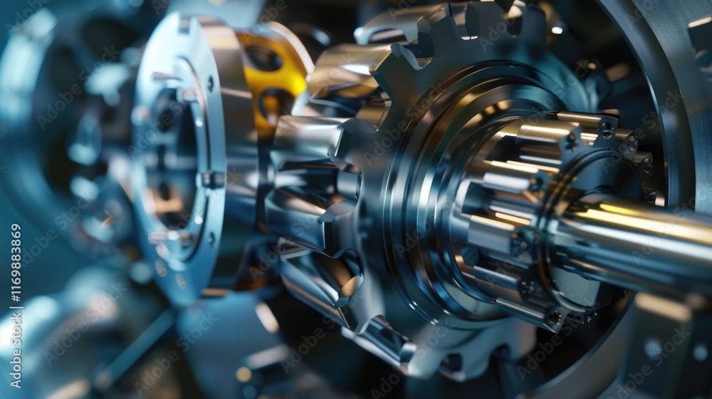 Close-up of a complex gearbox and engine assembly with precise mechanical parts, indicative of advanced technology in the automotive or manufacturing industry. Close-up of a complex gearbox and engine assembly with precise mechanical parts, indicative of advanced technology in the automotive or manufacturing industry.