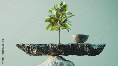 Photograph of a small sapling growing between two rocks, symbolizing balance and the growth that can occur even in seemingly harsh environments. photo