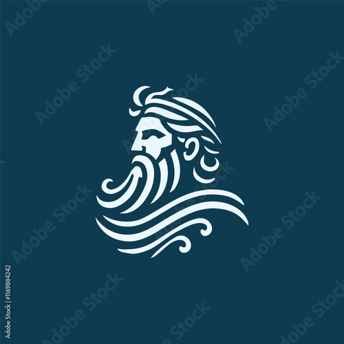 Wave poseidon god logo