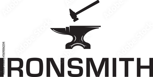 Simple silhouette black vintage ironworker or blacksmith logo design