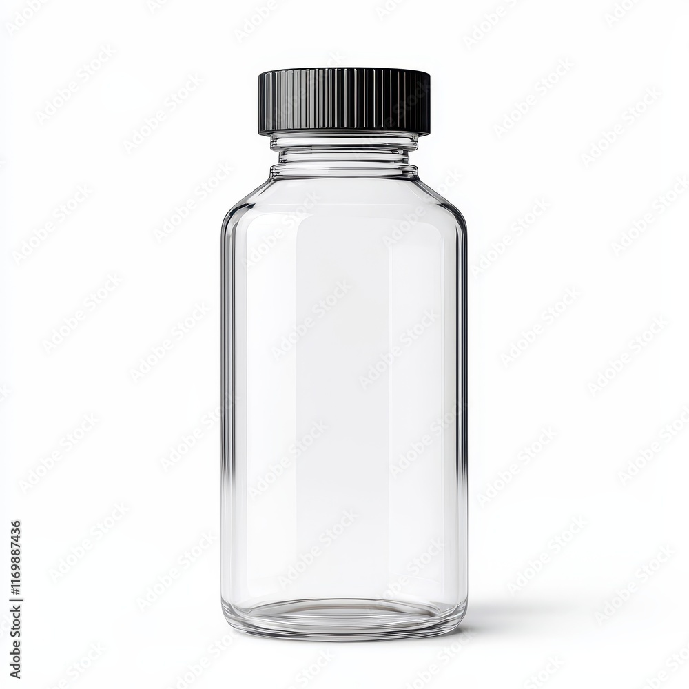 Clear Glass Bottle with Black Cap for Beverage or Liquid Storage Clear Glass Bottle with Black Cap for Beverage or Liquid Storage
