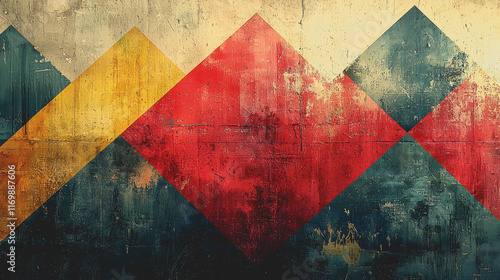 Vivid Abstract Painting Featuring a Bold Red Yellow and Blue Triangle Set Against a Bright Background Capturing the Essence of Modern Art and Evoking Emotions of Creativity and Inspiration