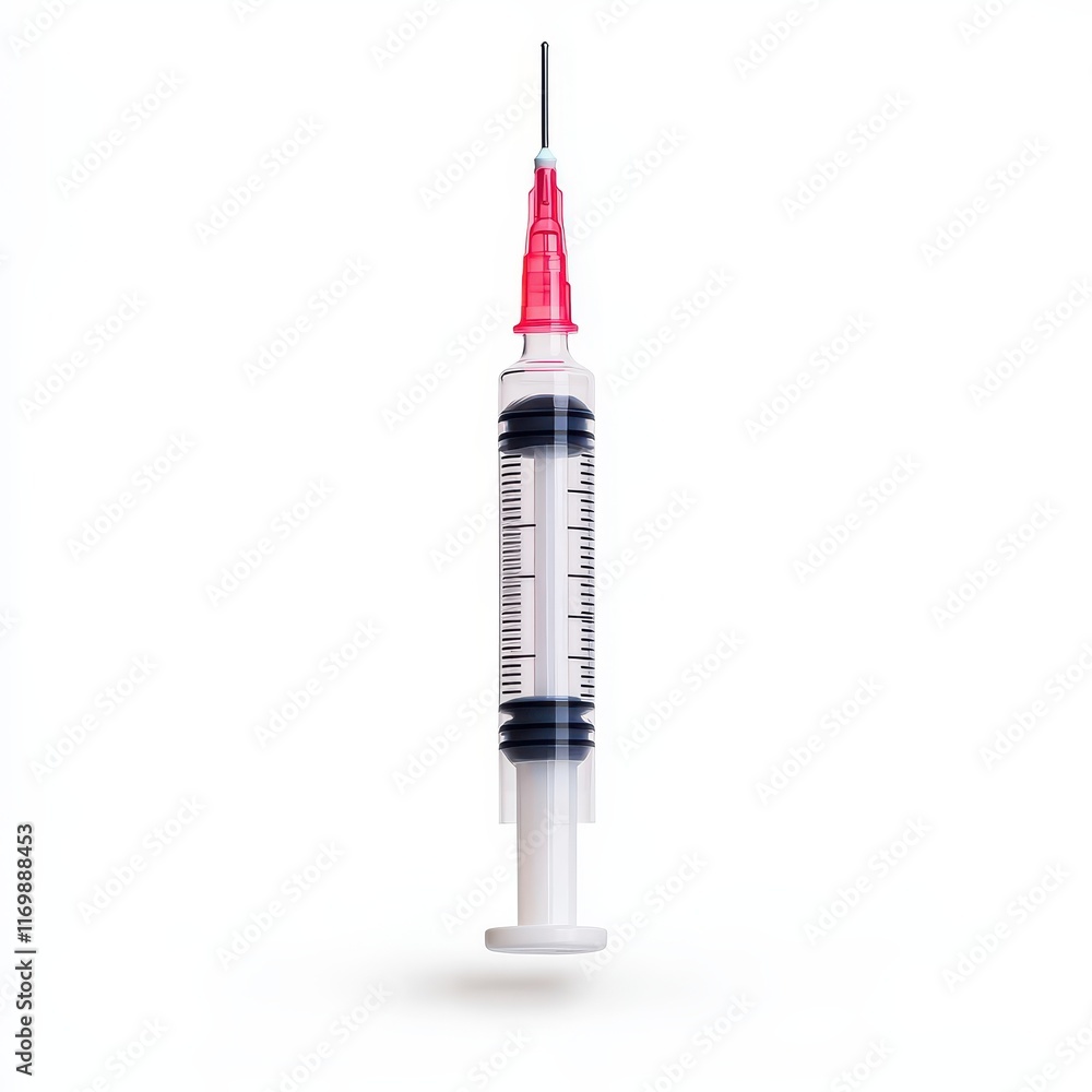 Clear Syringe with Red Tip Isolated on White Background for Health Clear Syringe with Red Tip Isolated on White Background for Health
