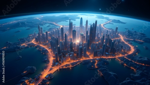 Earth showcasing glowing smart cities connected by futuristic technology