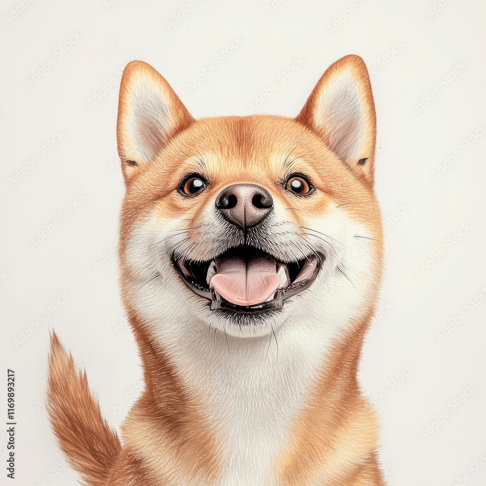 Obraz premium Happy Shiba Inu Dog with Bright Expression on Neutral Background