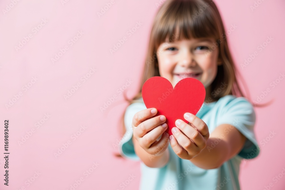 Young Girl Holding Red Heart Shape, Perfect for Valentine's Day Card or Kids' Theme Design Young Girl Holding Red Heart Shape, Perfect for Valentine's Day Card or Kids' Theme Design