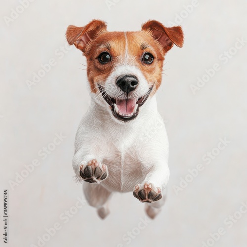 Happy Jack Russell Terrier Dog Jumping with Joy in Bright Studio