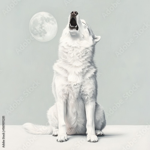 White Wolf Howling at the Moon Under a Night Sky