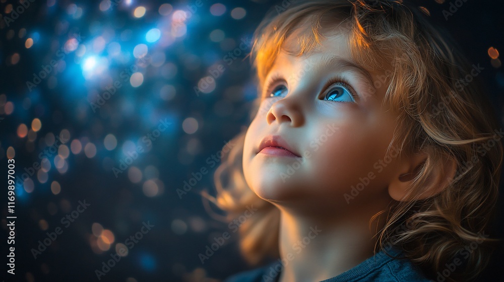 Child Gazing Wonderfully at Sparkling Lights Child Gazing Wonderfully at Sparkling Lights