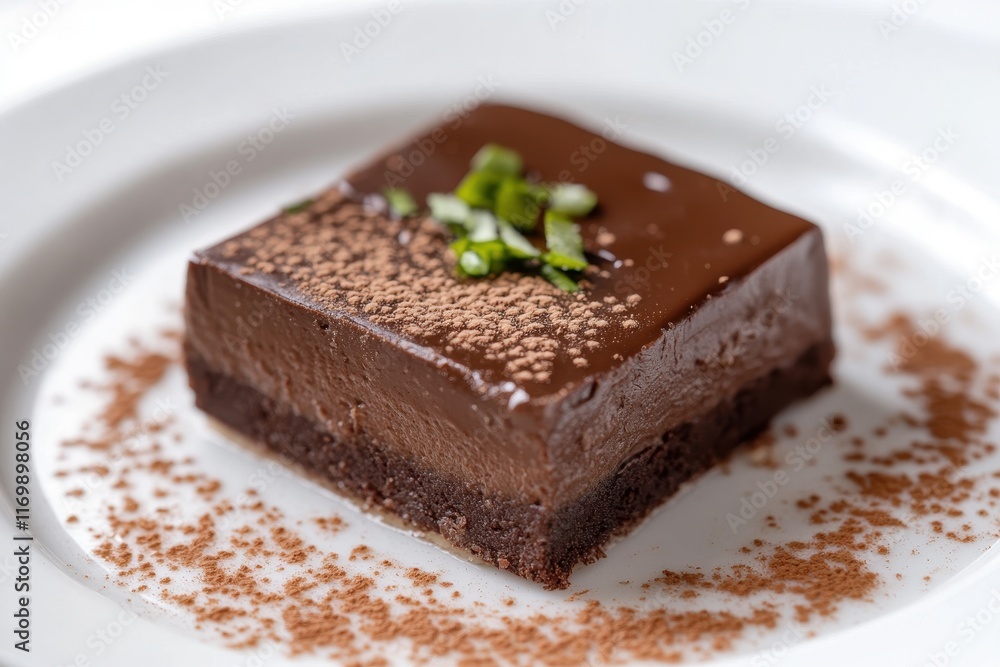 Decadent chocolate mousse cake, cocoa dusted, mint garnish. Perfect for menus, dessert blogs, or chocolate-themed articles. Decadent chocolate mousse cake, cocoa dusted, mint garnish. Perfect for menus, dessert blogs, or chocolate-themed articles.