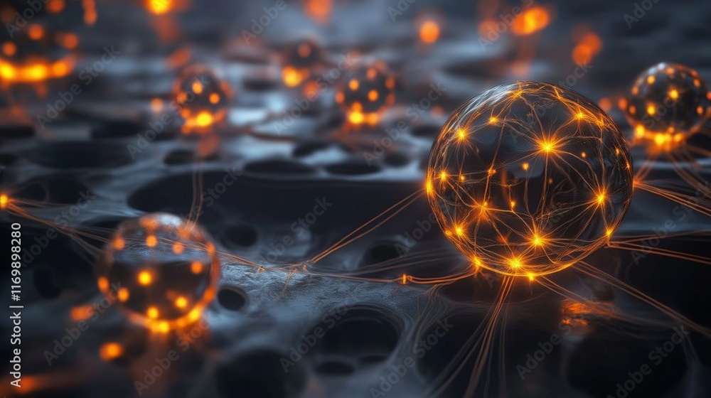 Dynamic abstract background featuring glowing spheres interconnected by luminous lines Dynamic abstract background featuring glowing spheres interconnected by luminous lines