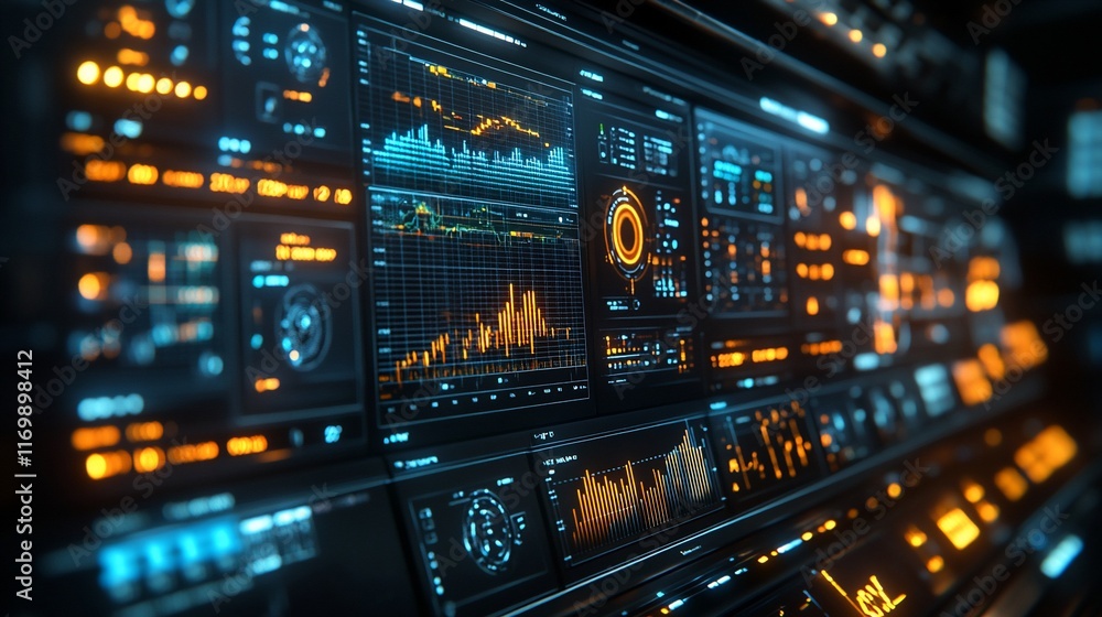 Futuristic Interface Displays Data Analytics Graphs Futuristic Interface Displays Data Analytics Graphs