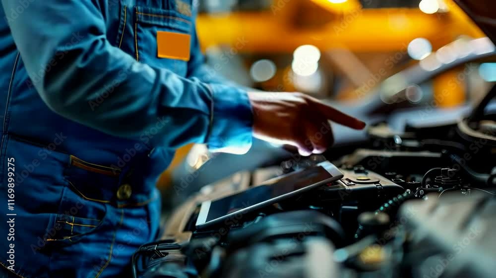 A mechanic working on the engine bay of his car A mechanic working on the engine bay of his car