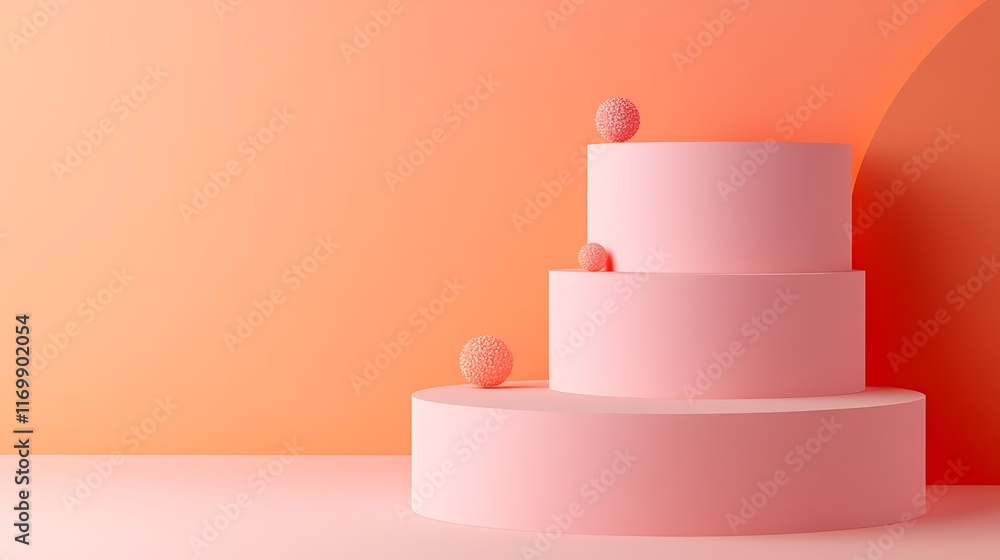 Pink Cylinders Decorated With Coral Balls Pink Cylinders Decorated With Coral Balls