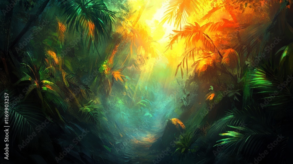 Tropical Rainforest with Bright Light and Textures Tropical Rainforest with Bright Light and Textures