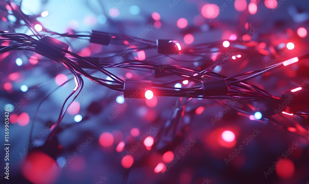 Abstract glowing wires with red and blue lights. Abstract glowing wires with red and blue lights.