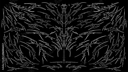 gothic symmetrical abstract sharp vector ornamental lines patterns, ideal for dark-themed designs and tattoo concept decoration