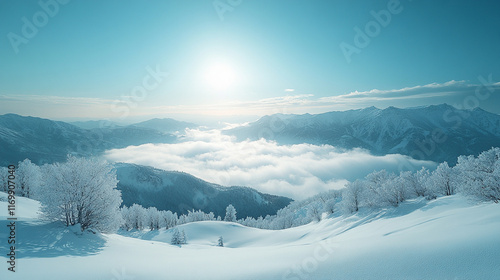 White snowy mountains under a vibrant blue sky symbolizing travel lifestyle resilience and challenges ideal for adventurous journeys or serene getaways capturing nature's majestic and inspiring essenc photo